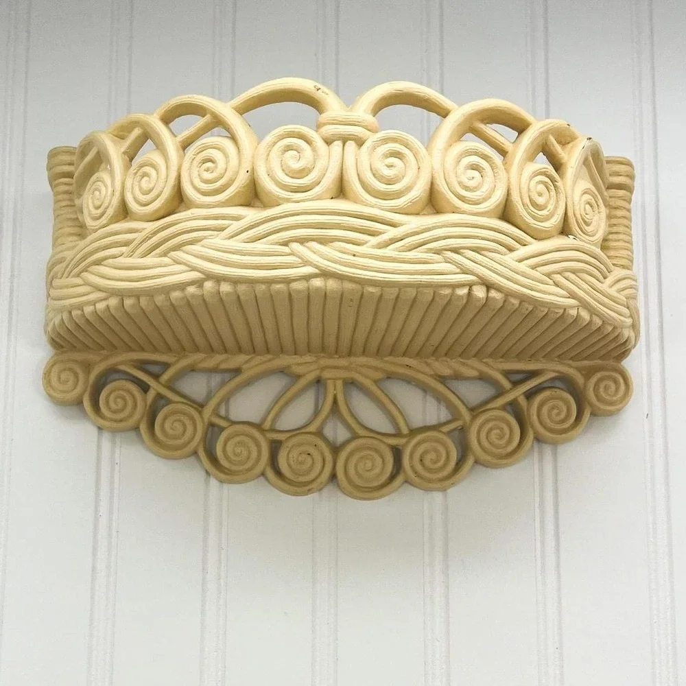 Boho Beige Burwood Plant Shelf:‎ Mid-Century Faux Wicker Decor